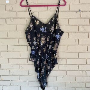 VTG PETRA FASHIONS Black Floral Lace Trim One Piece Sheer Lingerie Teddy Sz 1X